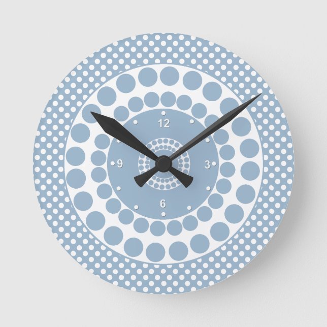 Stylish Slate Blue & White Polka Dot Clock (Front)