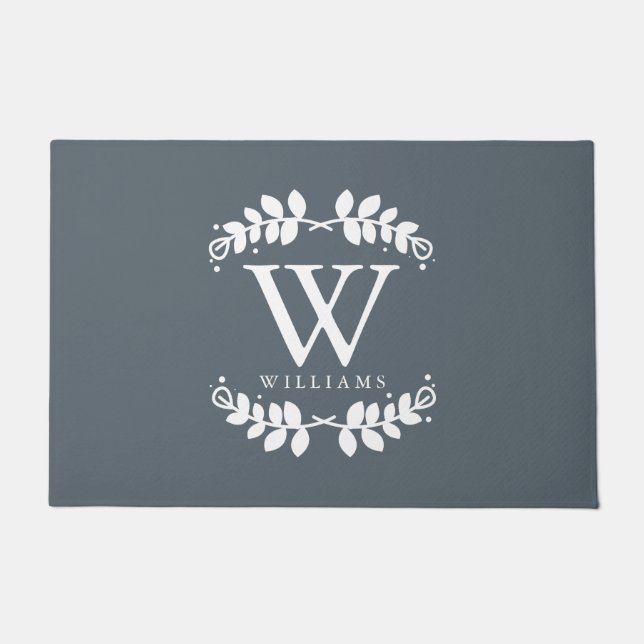 Stylish Slate Grey Family Monogram Doormat (Front)