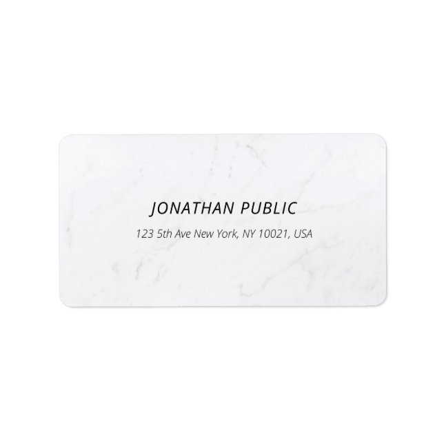 Stylish Sleek Modern White Marble Template Address Label (Front)