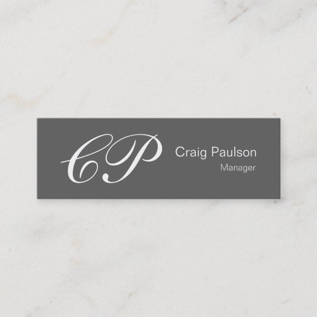Stylish Slim Grey Red White Monogram Business Card (Front)