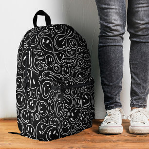 Stylish Smile Happy Smiling Face Black White Printed Backpack