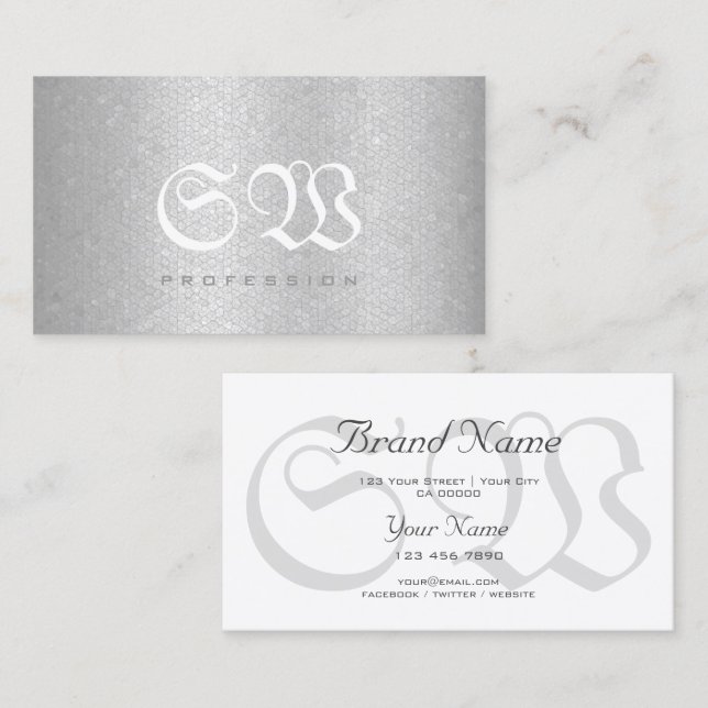 Stylish Snake Pattern Light Silver Colours Monogra Business Card (Front/Back)
