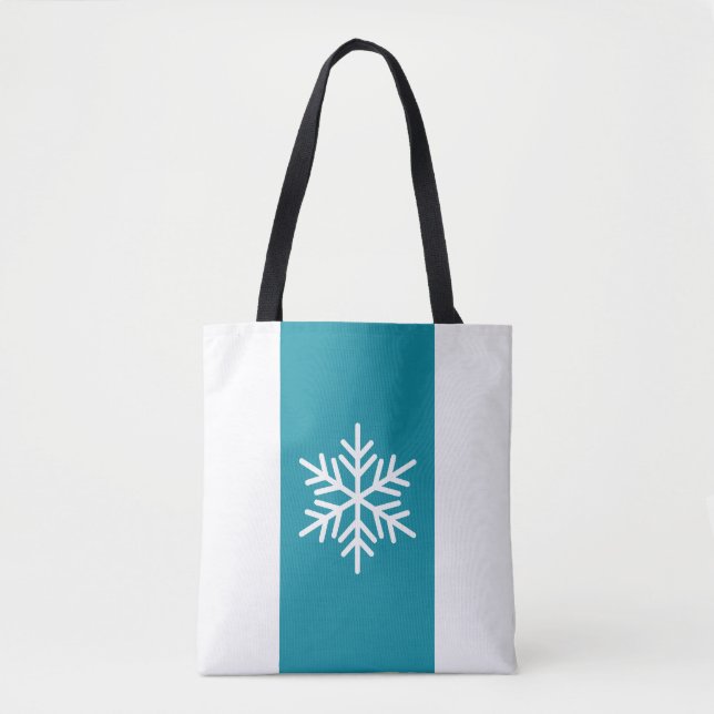 Stylish Snowflake Teal Blue White Vertical Stripes Tote Bag (Front)