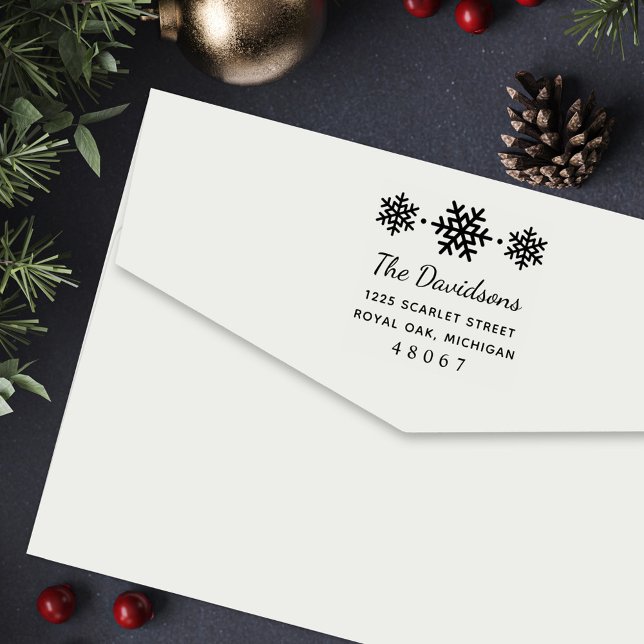 Stylish Snowflake Trio Holiday Return Address Self-inking Stamp (Creator Uploaded)