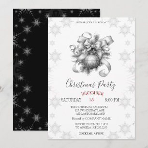 Stylish Snowflakes, Balls Company Christmas Invitation