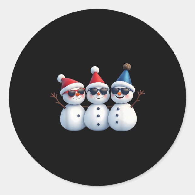 Stylish Snowmen In Winter Wonderland 3 Snowmen Fri Classic Round Sticker (Front)