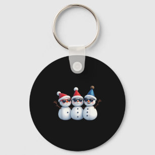Stylish Snowmen In Winter Wonderland 3 Snowmen Fri Keychain