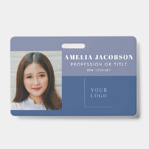 Stylish Solid Blue Purple Employee Photo ID Logo Badge