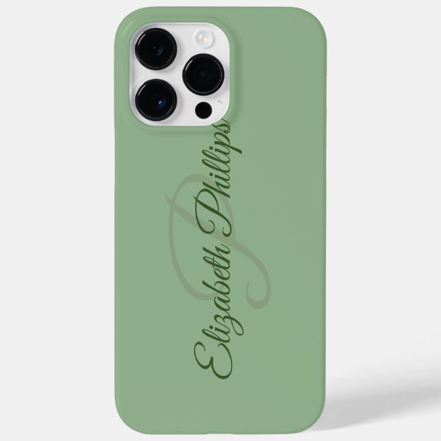 Stylish Solid Green Initial Letter Monogram Case-Mate iPhone Case (Back)