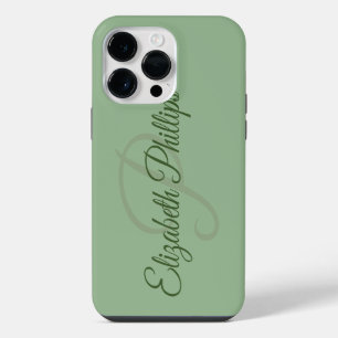 Stylish Solid Green Initial Letter Monogram iPhone 14 Pro Max Case