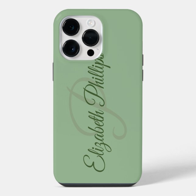 Stylish Solid Green Initial Letter Monogram iPhone Case (Back)
