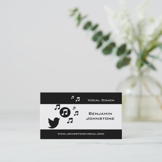 Stylish Songbird Black and White Personalized Business Card (Standing Front)