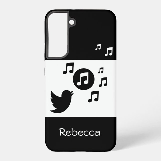 Stylish Songbird Black and White Personalized Samsung Galaxy S22+ Case (Back)