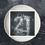 Stylish Sparkling Diamond on Black 21st Birthday Napkin<br><div class="desc">Celebrate a milestone in style with this customizable 21st Birthday paper napkin. The design features a brilliant diamond-inspired "21" set against a rich black, elegant backdrop, radiating sophistication and excitement. A flowing “Happy 21st Birthday” script adds a touch of celebration, while the option to personalize with any name makes it...</div>