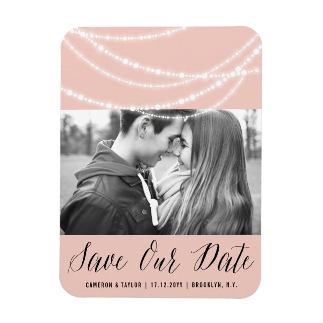 Stylish Sparkling Lights Chic Photo Save The Date Magnet (Vertical)