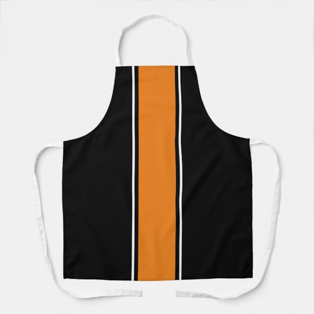 Stylish Sporty Orange White Black Racing Stripes Apron (Front)