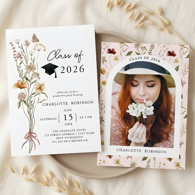 Stylish Spring Wildflower 2026 Graduation Party Invitation (Stylish Spring Wildflower 2026 Graduation Party Invitation)