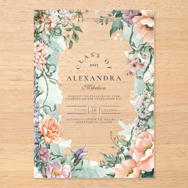 Stylish Spring Wildflower Graduation Party Acrylic Invitations (Front)