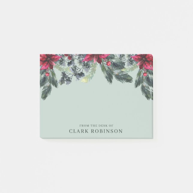 Stylish Spruce Red Poinsettia Christmas Post-it Notes (Front)