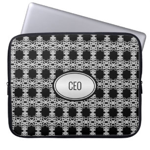 Stylish Square Pattern in Black and Silver Laptop Sleeve