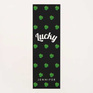 Stylish St. Patricks Day Black Green Lucky Clover Yoga Mat