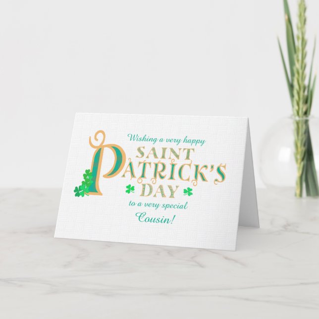 Stylish St Patrick's Greeting Cousin Shamrocks   Card (Front)