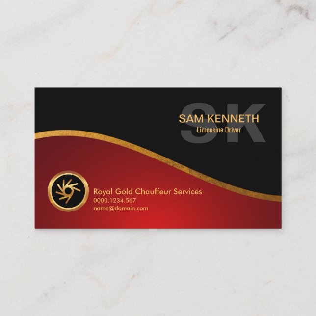 Stylish Stain Gold Wave Elegant Monogram Gold Logo Business Card (Front)