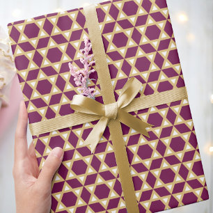 Stylish Star of David Pattern Purple White Gold Wrapping Paper