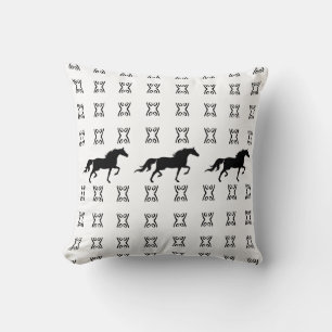 Stylish star pattern & horses in black & white throw pillow
