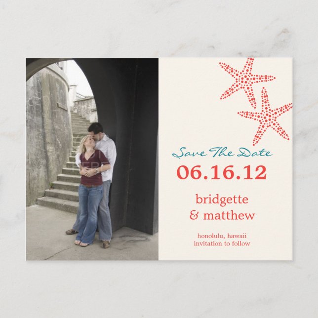 Stylish Starfish Photo Enregistrer La Date Carte P (Devant)