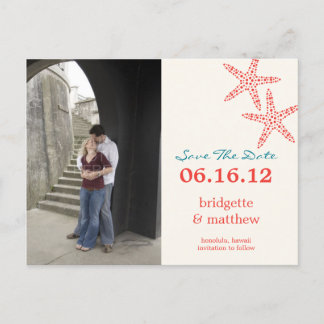 Stylish Starfish Photo Save The Date Postcard