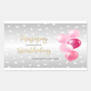 Stylish Starry Happy Birthday and Pink Balloons Sticker