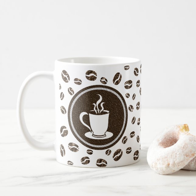 Stylish Steaming Cup and Coffee Beans Pattern Mug (With Donut)