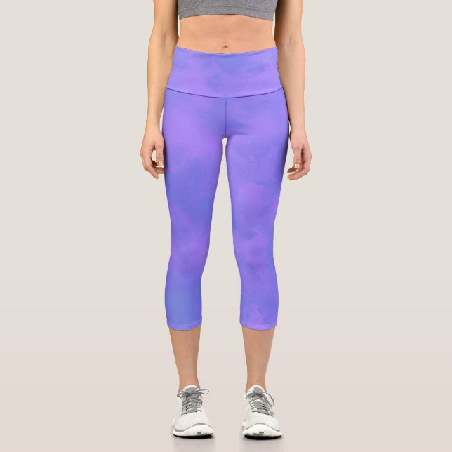 Stylish Storm cloud effect Blue Capri Leggings (Front)