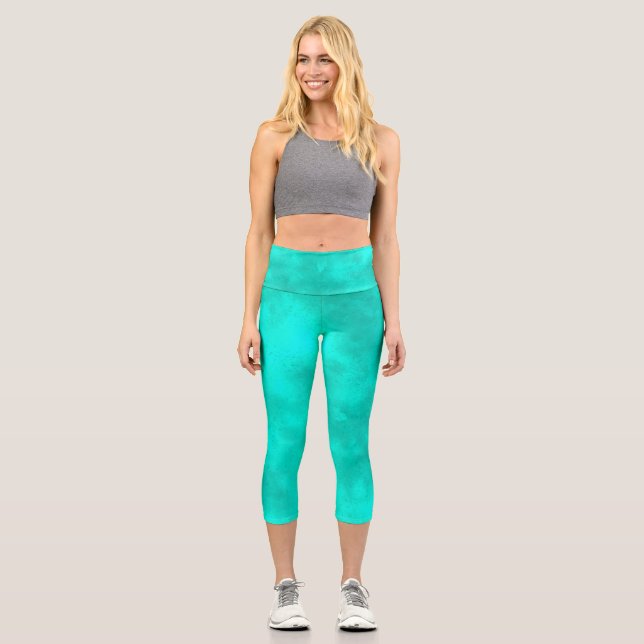 Stylish Storm cloud effect Green  Capri Leggings (Front)