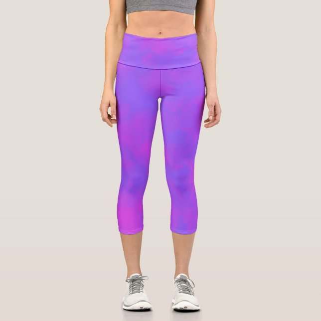 Stylish Storm cloud effect Pink Blue Capri Leggings (Front)