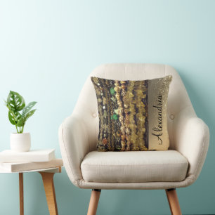 Stylish Stringed Beads Crystals and Shells  Throw Pillow
