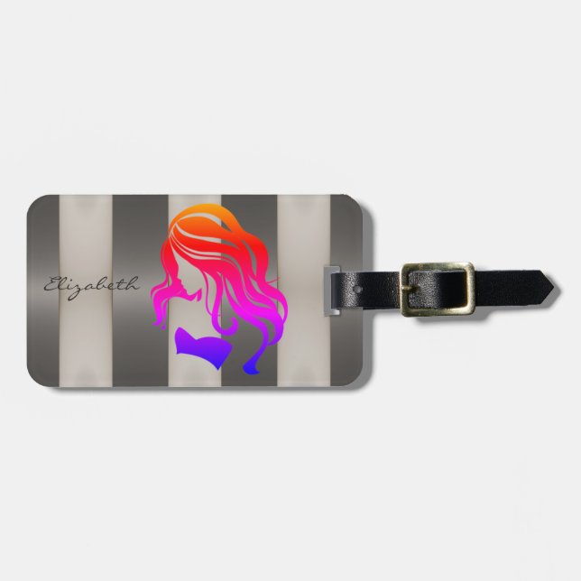 Stylish Striped -Girl Silhouette,Personalized Luggage Tag (Front Horizontal)