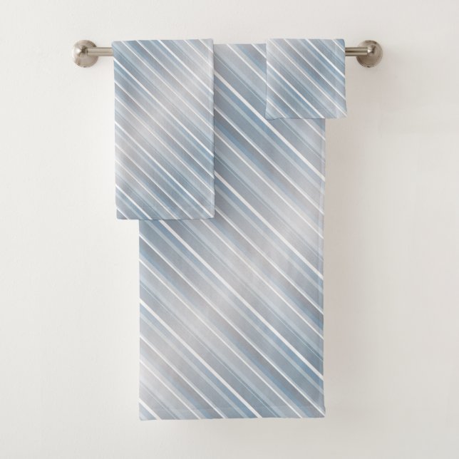 Stylish striped grey-blue  bath towel set (Insitu)