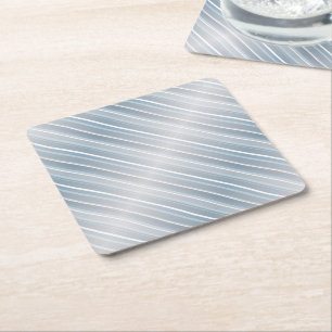 Stylish striped grey-blue   square paper coaster