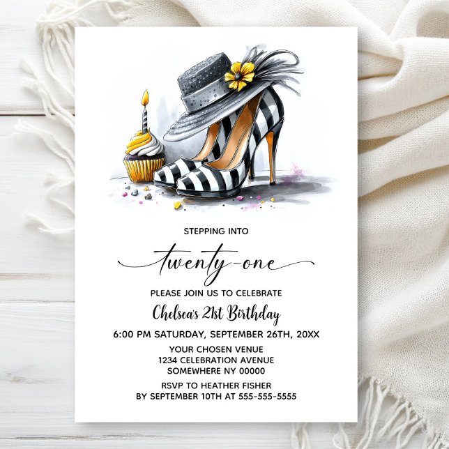 Stylish Striped High Heel Shoes 21st Birthday Invitation (Creator Uploaded)