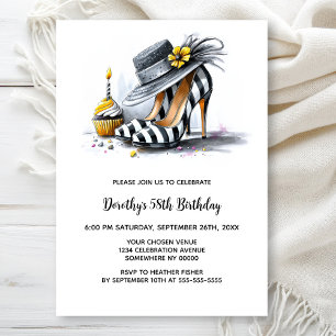 Stylish Striped High Heel Shoes Birthday Party Invitation