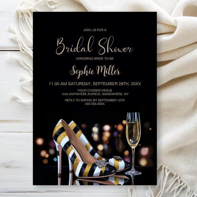 Stylish Striped High Heel Shoes Bridal Shower Invitation (Creator Uploaded)