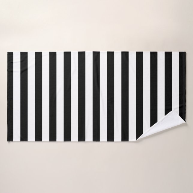 Stylish Striped White and Black Bath Towel (Bath Towel)