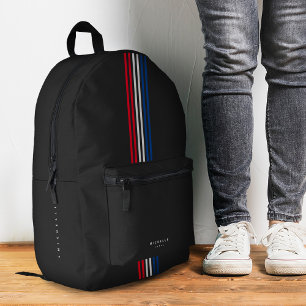 Stylish Stripes Red White Blue Minimal Printed Backpack