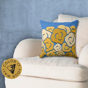 Stylish Stylized Flower Field Yellow & Blue Throw Pillow