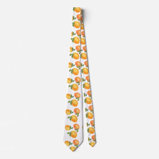 Stylish Sukkot tie with pattern of yellow lemons (Front)