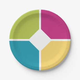 Stylish SUMMER COLORS Quadrants Optional Monogram Paper Plate