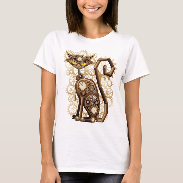 Stylish surreal Steampunk Cat T-Shirt (Front)