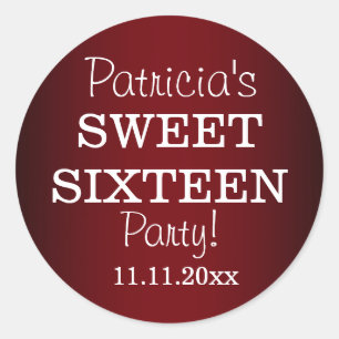 Stylish Sweet 16 Party Stickers : Metallic Red